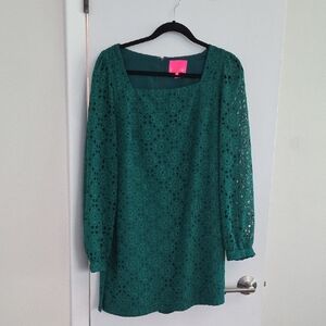 Lilly Pulitzer Green Lace Long-Sleeve Shift Dress/Romper